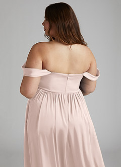 Azazie Morana Bridesmaid Dresses Blushing Pink A-Line Off the Shoulder Stretch Satin Convertible Dress image17