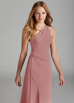 Azazie Maron Junior Dusty Rose A-Line Pleated Stretch Satin Dress image3
