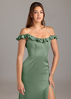 Azazie Callie Brautjungfernkleider Wandelbar A-Linie Gestreift Stretch-Satin Kleid Matcha image8