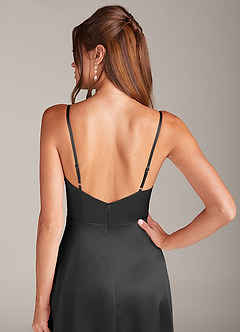 Azazie Sarella Bridesmaid Dresses Black A-Line with Pockets Metallic Satin Dress image5