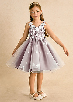 Azazie Junebug Flower Girl Dresses Ivory Vintage Mauve Ball-Gown Lace Tulle Dress image6