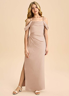 Azazie Saige Junior Robe Fourreau en Satin extensible Épaule décolletée Rose Perle image3