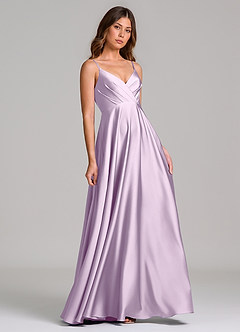 Azazie Amani Brautjungfernkleider A-Linie Plissee Stretch-Satin Kleid Frostiges Flieder image1