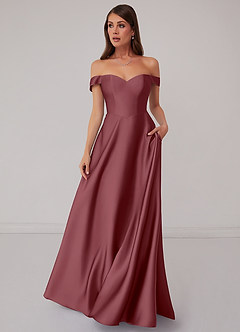 Barbie ♥ Azazie Bridesmaid Dresses Desert Rose A-Line Off the Shoulder Stretch Satin Convertible Dress image2