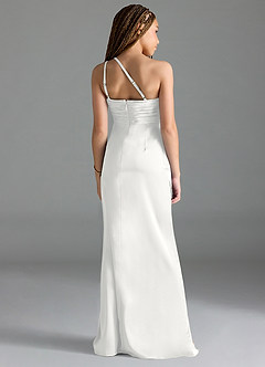 Azazie Eren Junior Vestido Branco de Cetim elástico de Bainha com Plissado image2