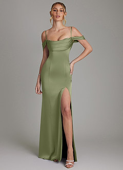Azazie Nira Bridesmaid Dresses Garden Sage Mermaid Corset Stretch Satin Dress image1