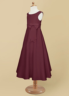 Azazie Lindy vestidos de niña de las flores Vestido de Cabernet de Satin Mate de Acampanado con Plisado image12