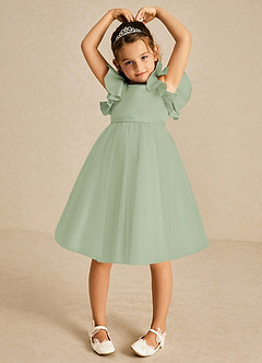 Azazie Kaeya Flower Girl Dresses Dusty Sage A-Line Bow Tulle Dress image3