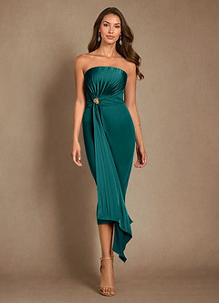 Azazie Dinanta Mother of the Bride Dresses Peacock Column Pleated Chiffon Dress image2