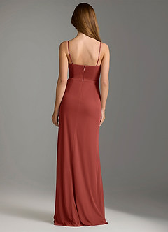 Azazie Maci Bridesmaid Dresses Terracotta Sheath Pleated Mesh Dress image2