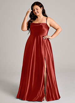 Azazie Elle Bridesmaid Dresses Rust A-Line with Pockets Metallic Satin Dress image10