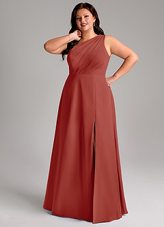 Azazie Phaedra Brautjungfernkleider A-Linie One-Shoulder Chiffon Kleid Terrakotta image15