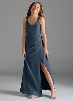 Azazie Leo Junior Abito Sirena in Chiffon Plissettato Blu Nettuno image4