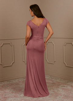 Azazie Roya Mother of the Bride Dresses Desert Rose Mermaid V-Neck Pleated Mesh Dress image4