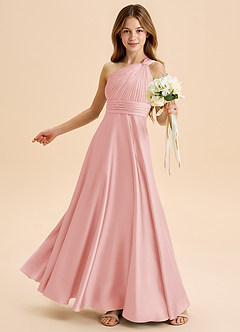 Azazie Charlize Junior Powder Pink A-Line Pleated Stretch Satin Dress image8