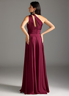 Azazie Charlize Bridesmaid Dresses Burgundy A-Line One Shoulder Stretch Satin Dress image15