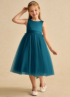 Azazie Winnie Flower Girl Dresses Ink Blue Ball-Gown Bow Tulle Dress image4