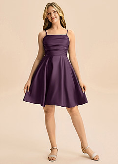 Azazie Miko Junior Linia A Pofałdowany Satyna elastyczna Mini Młodsza druhna Sukienka image5