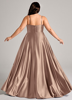 Azazie Elle Bridesmaid Dresses Taupe A-Line with Pockets Metallic Satin Dress image2