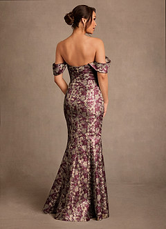Azazie Nettie Brudens mor kjoler Havfrue Off the shoulder Jacquard Gulv-længde Kjole image3