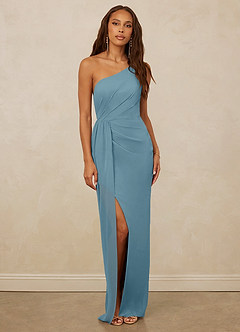 Christian Siriano Bridal for Azazie 1003 Bridesmaid Dresses Moody Blue Sheath One Shoulder Chiffon Dress image1