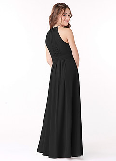 Azazie Bonnie Junior Black A-Line Pleated Chiffon Dress image3