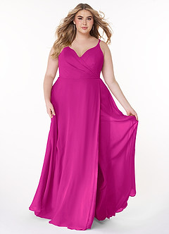 Azazie Lennon Abiti da Damigella Abito A-Line in Chiffon Pizzo Fucsia image7