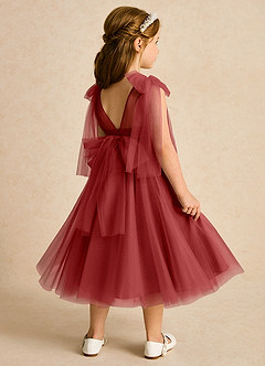 Azazie Dori Robe Demoiselle D'honneur Fillette Robe Trapèze en Tulle Rayé Rouille image3