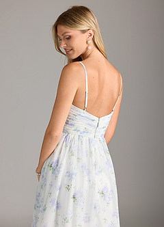 Azazie Alia Bridesmaid Dresses Blue Vintage Floral A-Line Pleated Chiffon Dress image7