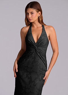 Azazie Valerie Final Sale Black Mermaid Pleated Floral Burnout Dress image8