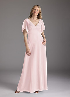 Azazie Alessa Final Sale Blushing Pink A-Line V-Neck Pleated Chiffon Dress image3