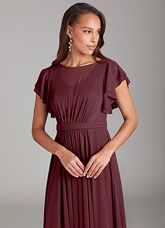 Azazie Daphne Modest Bridesmaid Dresses A-Line Ruched Mesh Floor-Length Dress image4