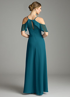 Azazie Dakota Bridesmaid Dresses Ink Blue A-Line V-Neck Pleated Chiffon Dress image2