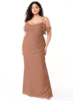 Azazie Emeralda Bridesmaid Dresses Bronzer Sheath Off the Shoulder Chiffon Dress image7