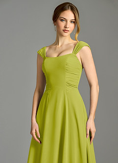 Azazie Oasis Bridesmaid Dresses Lemongrass A-Line with Pockets Chiffon Dress image3