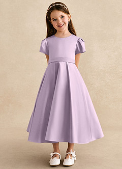 Azazie Princess Flower Girl Dresses Frosted Lilac A-Line Pleated Matte Satin Dress image6