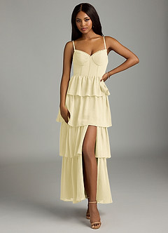 Azazie Kaiden Bridesmaid Dresses Lemon Sorbet A-Line Sweetheart Neckline Chiffon Dress image1
