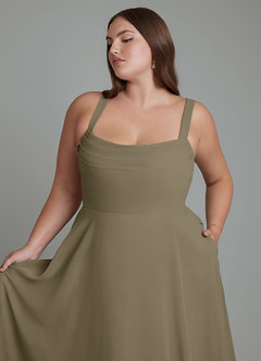 Azazie Shaude Bridesmaid Dresses Willow Green A-Line Pleated Chiffon Dress image11