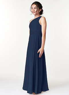 Azazie Cleo Junior Dark Navy A-Line Pleated Chiffon Dress image5