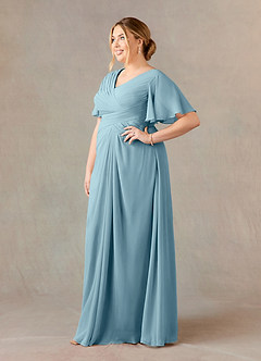 Azazie Morning Glory Mother of the Bride Dresses Moody Blue A-Line V-Neck Ruched Chiffon Dress image7