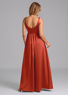 Azazie Keyla Bridesmaid Dresses Rust A-Line Pleated Stretch Satin Dress image2