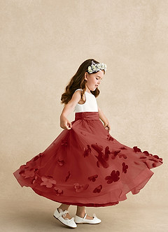 Azazie Vi Flower Girl Dresses Terracotta A-Line Sleeveless Tulle Dress image2
