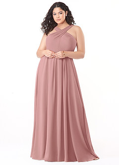 Azazie Dixie Abiti da Damigella Abito A-Line in Chiffon con Scollo Halter a Pieghe Rosa Polverosa image7