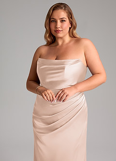 Azazie Leonis Bridesmaid Dresses Blushing Pink Mermaid Pleated Stretch Satin Convertible Dress image11