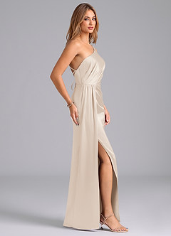Azazie Naria Bridesmaid Dresses White Alabaster Sheath One Shoulder Stretch Satin Dress image4