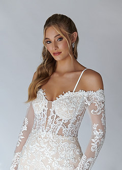 Azazie Solaris Vestidos de novia Vestido de Blanco Diamante Arena de Tul de Corte en A con Lentejuelas con cuello en V image9