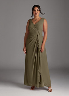 Azazie Manuella vestidos de madre de la novia Vestido de Verde Sauce de Gasa de Corte En A con Cuello en V plisado image11
