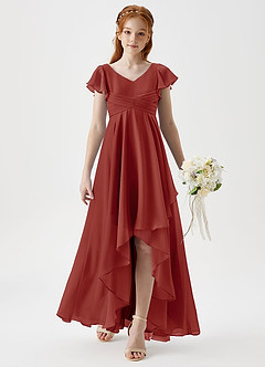 Azazie Caria Junior Terracotta A-Line Pleated Chiffon Dress image3