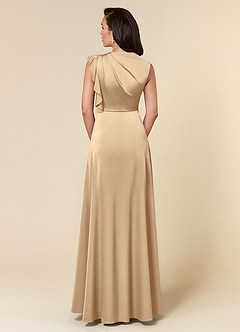Azazie Narine Mother of the Bride Dresses Champagne A-Line High Neckline Pleated Stretch Satin Dress image5