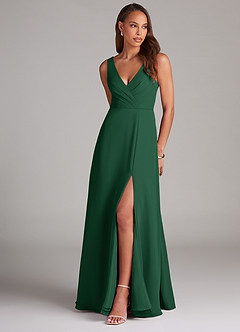 Azazie Nelly Bridesmaid Dresses Dark Green A-Line Pleated Chiffon Dress image1